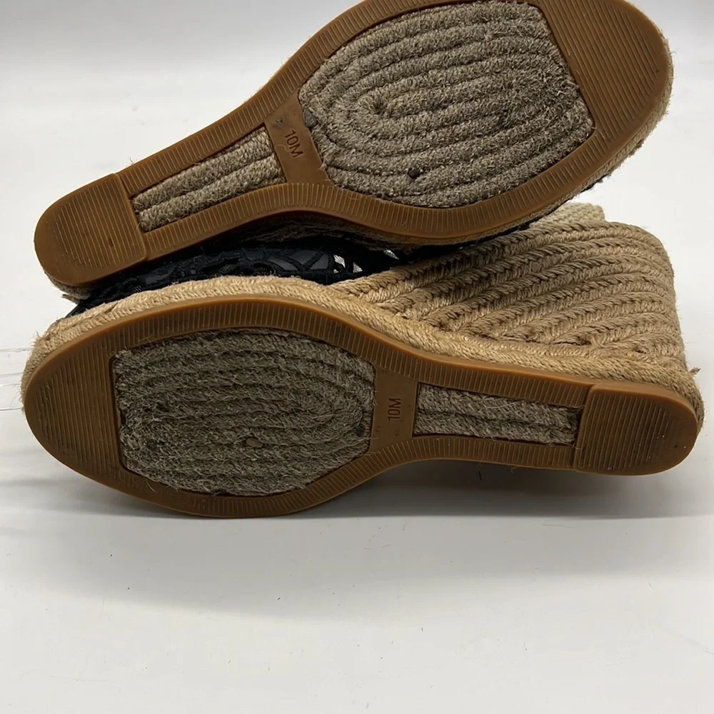 Tory Burch Navy Floral Lace Wedge Espadrilles size 10